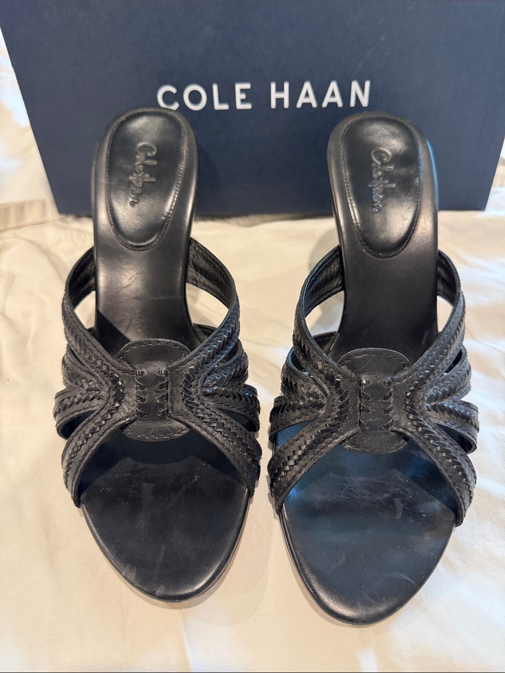 Cole Haan Black Braided Leather Slide Mules